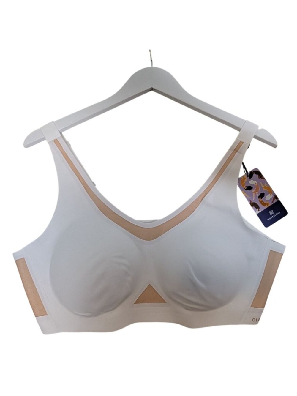 Honeylove CrossFlex Wire-Free White Activity Bra 1X Adjustable Straps & Mesh Pan